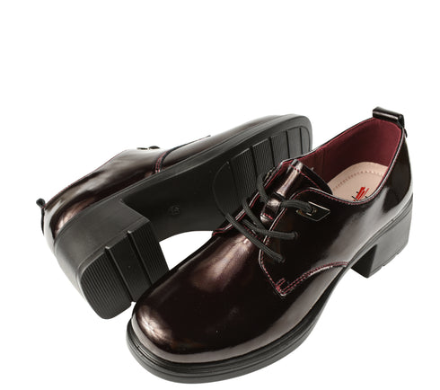 Pantofi casual, dama, PASS COLLECTION, J970007B bordo, piele lacuita, cu toc